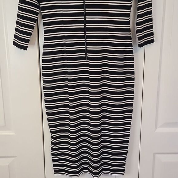 Ann Taylor Black White Striped Midi Length Dress Size S Career Office 3/4 Sleeve - Picture 8 of 13